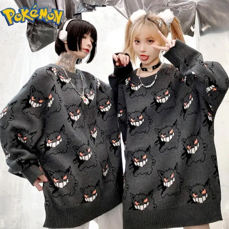 2023 New Gengar Sweater Anime Pokemon Women Harajuku Pattern Pullover Loose Korean Style Autumn Winter WarmKnitted JumperSweater