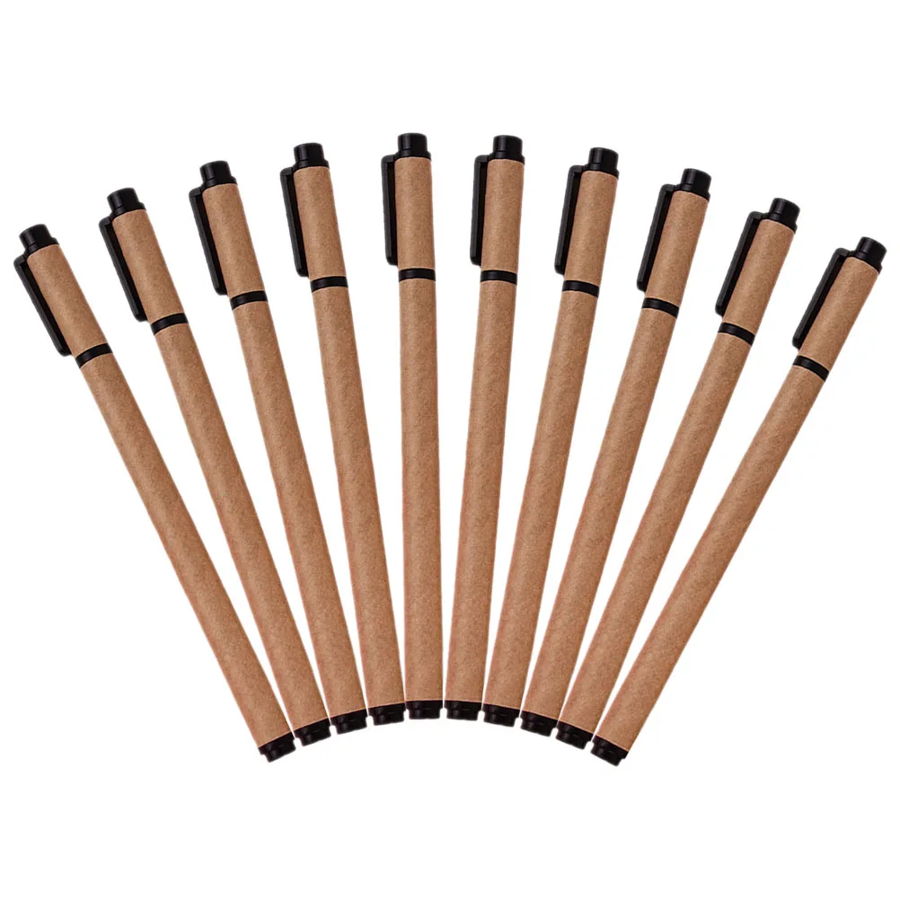 

10pcs Kraft Paper Barrel Neutral Pens Smooth Writing Gel Ink Black Blue Office Stationery Multipurpose Writing