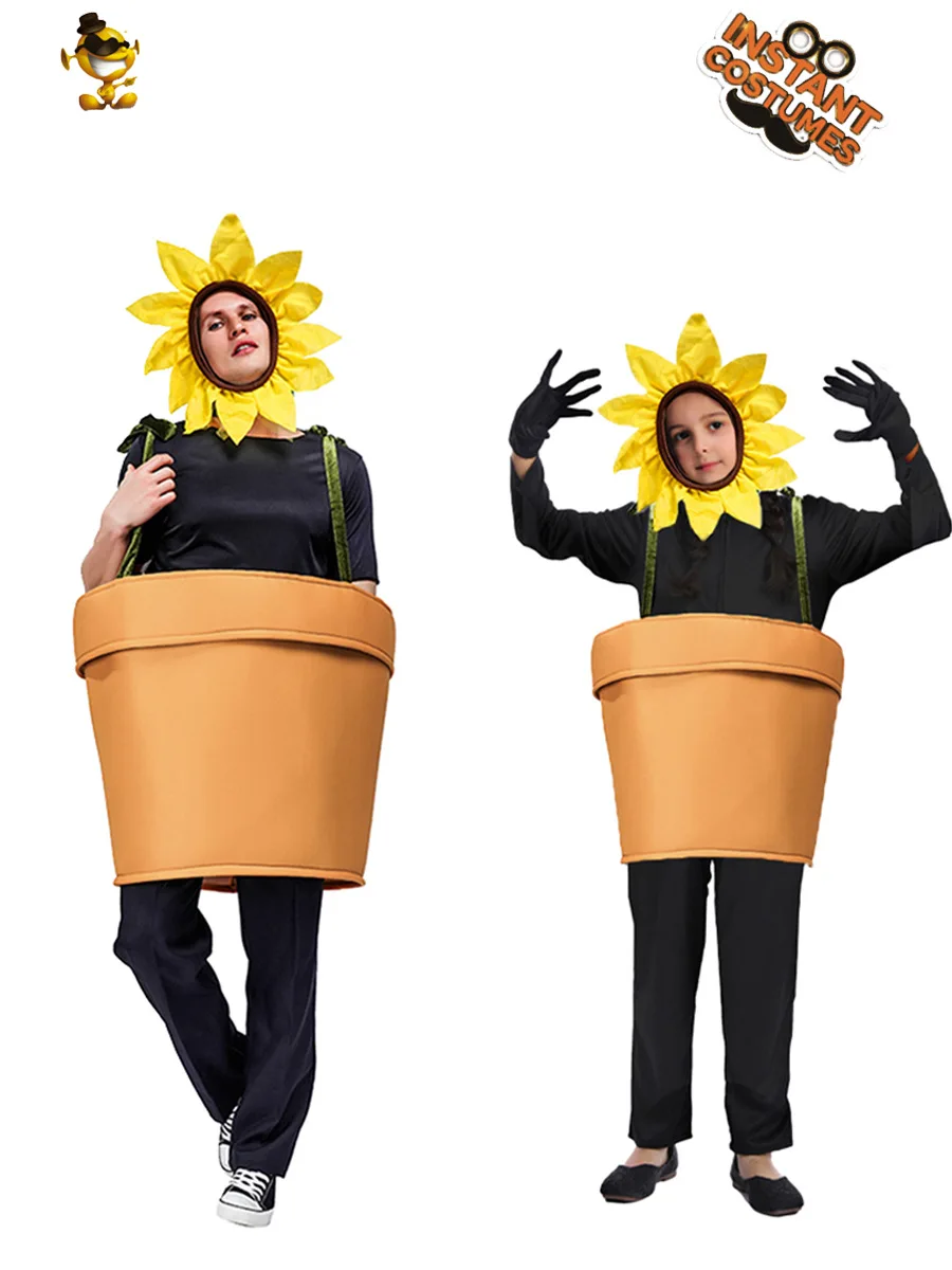 Adult Halloween Flower Pot Costume Cosplay Women's Sunflower Costume Garden Theme Party Headwear Sunflower Costume