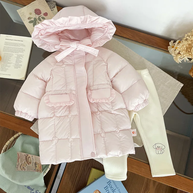 

Kids Baby Girl Down Jacket Hooded White Duck Thick Warm Toddler Girls Down Jacket Winter Pink Children Girl Mid Length Outerwear