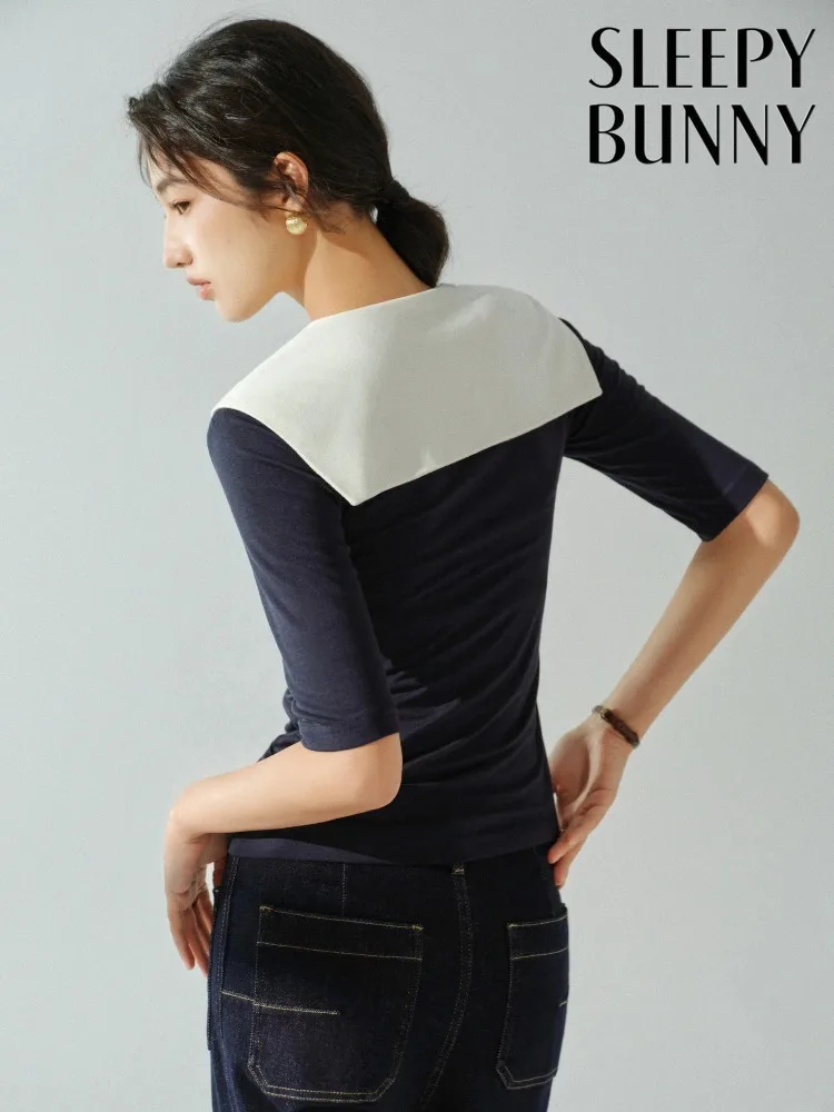 

Women Elegant Layered Slim Fit T Shirt Contrast Shawl Design Stretch Spring Top Casual Fashion Lady Chic Commuter Base Layer