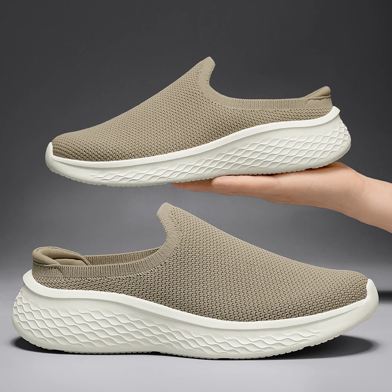Mesh Open Back Casual Shoes Half Shoes for Men Mules Platform Closed-toe Loafers Slippers Summer Slides Sandal Slip On Flats