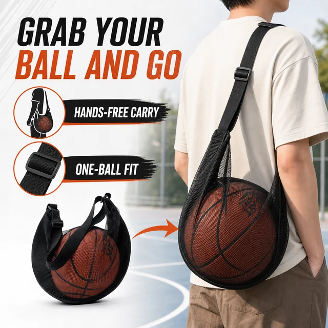 Single Ball Bag Mesh Basketball Carry Bag with Zipper Pocket Adjustable Shoulder Strap for Soccer Volleyball 2