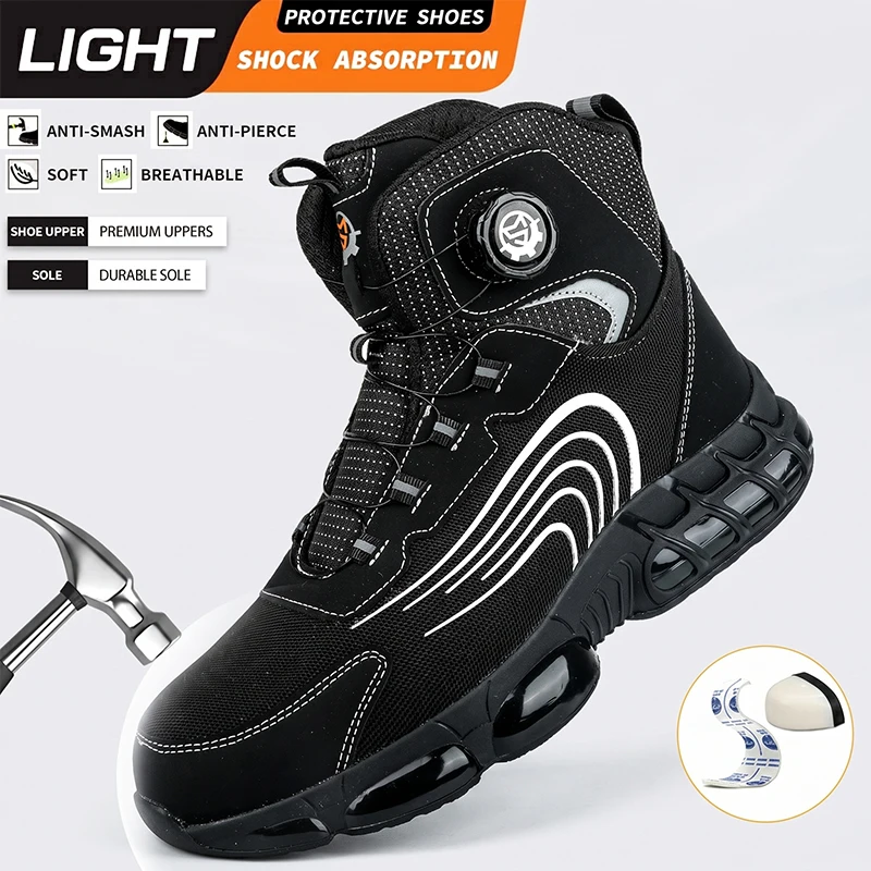 

Knob buckle high top for men and women, anti smashing and anti piercing safety shoes, protective shoes, work shoes,