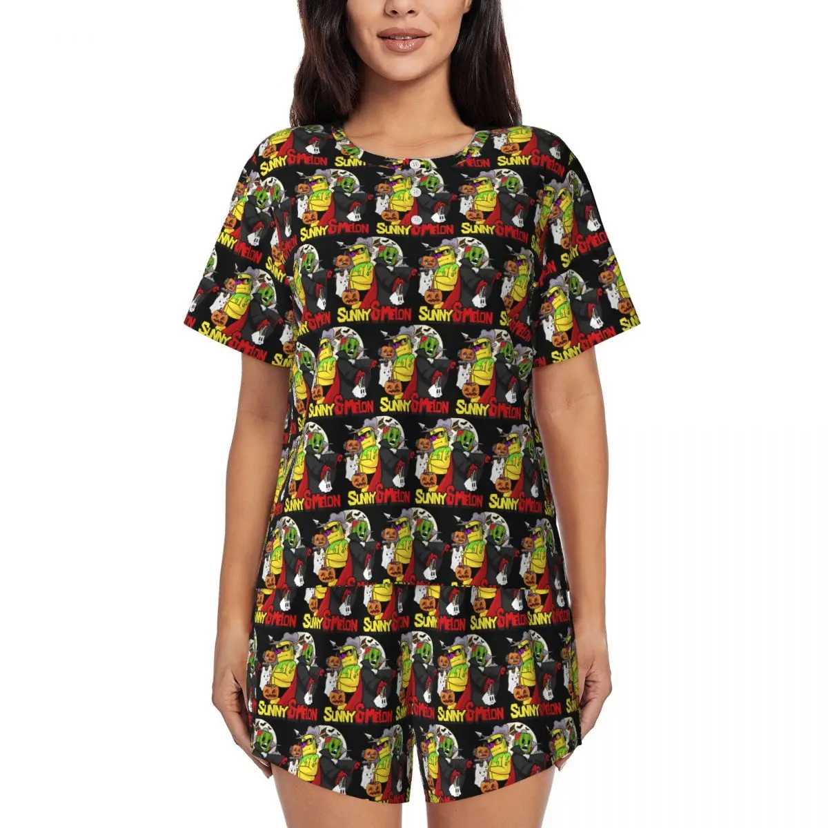 

Sunny And Melon Round Neck Short Sleeves Nightdress for Sleeping Sleepshirts Women Soft Pajama Set Short Pants