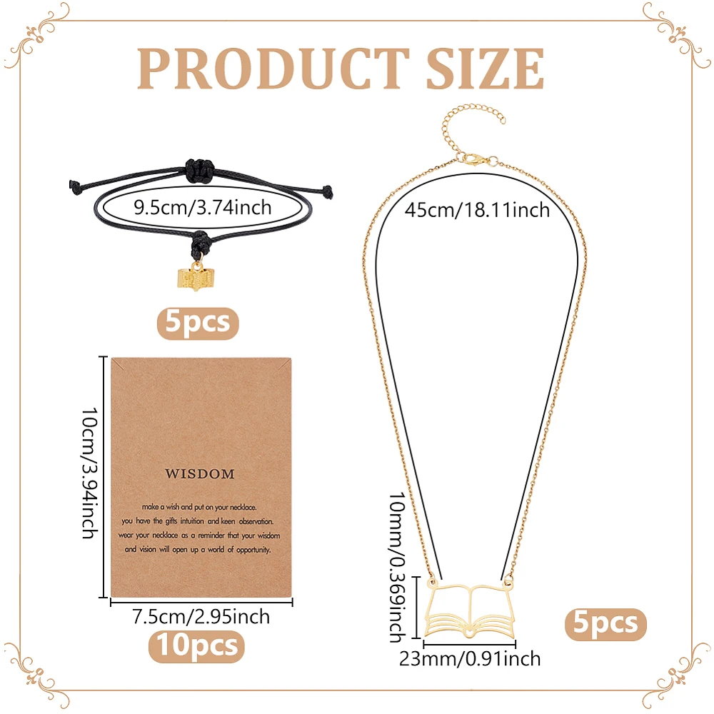 20pcs Book Necklace Open Book Bracelets Books Club Gifts Bookish Jewelry Set with 10pcs Paper Cards for Books Lovers Teacher