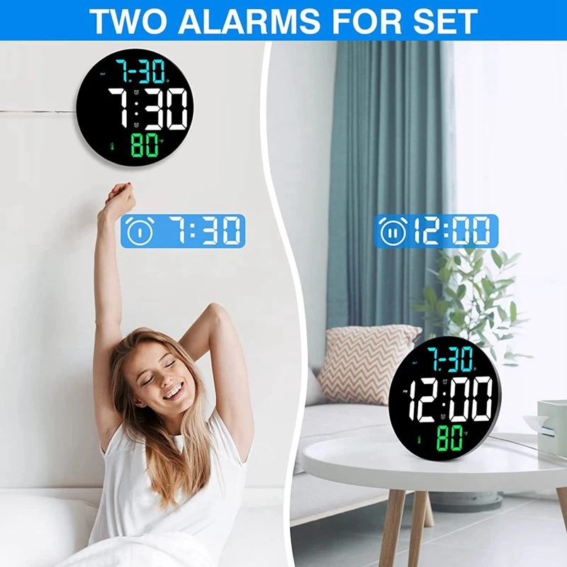 9Inch Large Digital Clock With Big Screen 4 Level Brightness ,Date ,Indoor Temperature Plug In LED Alarm Clock