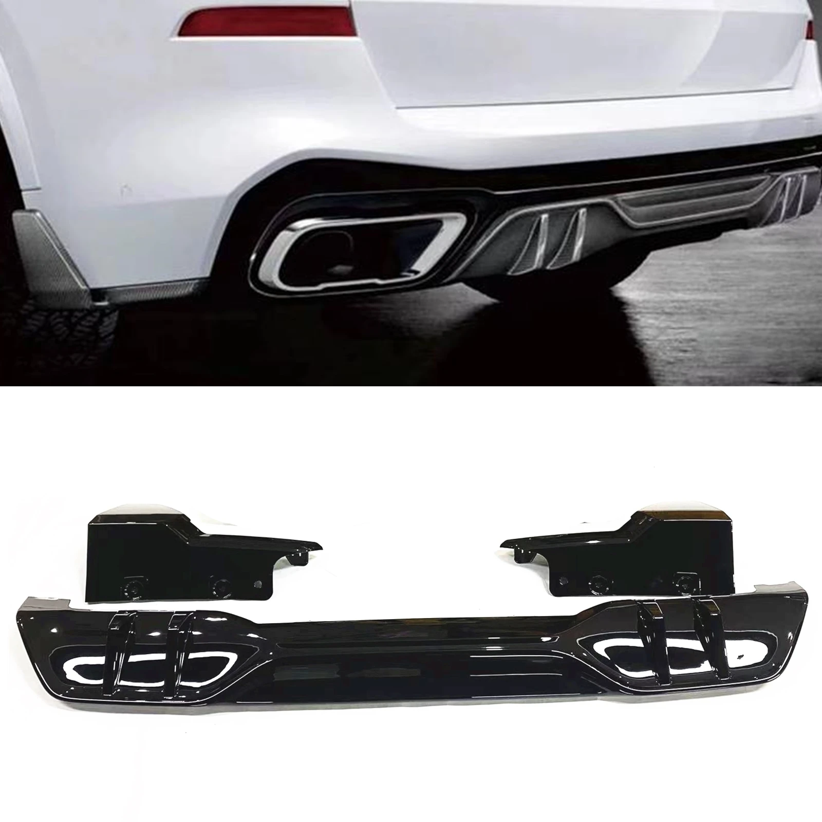 

For BMW G05 LCI X5 2019 2020 2021 2022 2023 Rear Bumper Diffuser Spoiler Lip Gloss Black Boot Lower Splitter Side Corner Cover