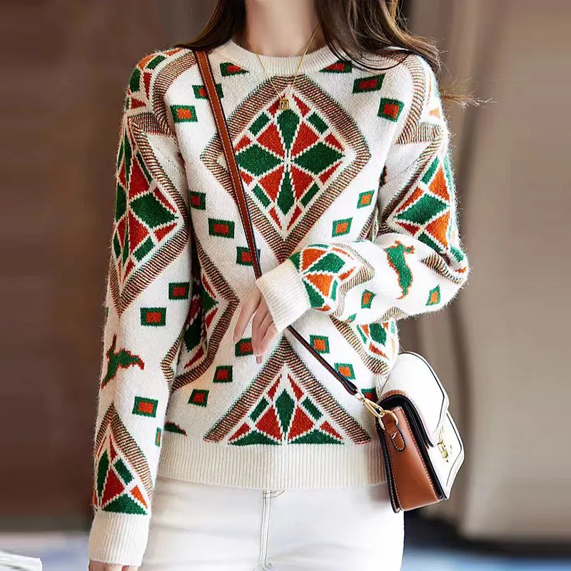 

Женский вязаный свитер премиум-класса с геометрическим узором цвета Blo, мягкий, гладкий, с капюшоном, основание irt Sweet Sle, круглый Ne