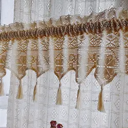 1Pc Pastoral Style Cotton Crocheted Short Curtains Lace With Tassel Cafe Curtain Decorative Valance For Living Room Kitchen