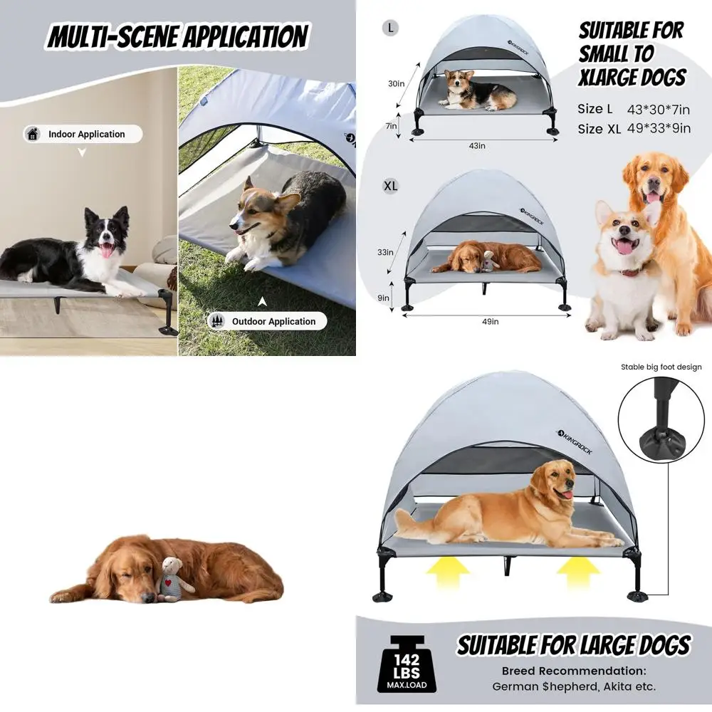 

Портативная уличная лежанка для собак со съемным навесом, водонепроницаемая ткань 600D, нескользящие ножки для крупных собак, подходит для кемпинга, пляжа