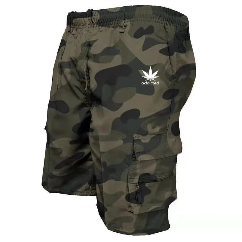 Calção masculino com vários bolsos e camuflagem, shorts esportivos confortáveis, calça casual ao ar livre, nova moda verão, 2024