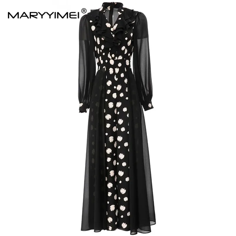 

MARYYIMEI Fashion Runway Spring romper Women Ruffled Edge Lantern Long Sleeve Girdle Waist Elegance Party Romper