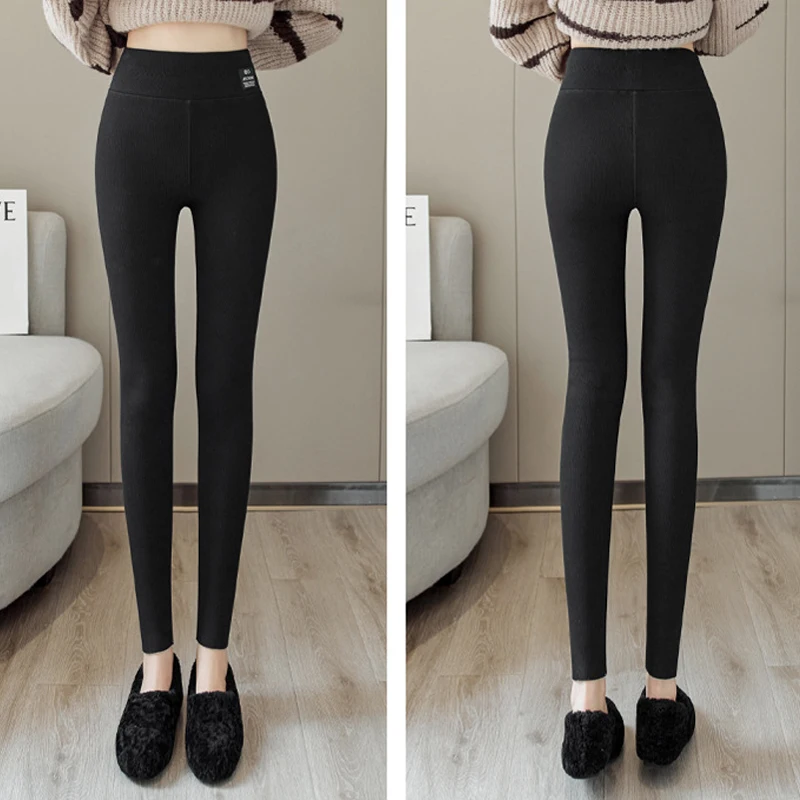 Women\'s Winter Leggings Thicken Warm 2023 High Waist Ribbed Leggings Fleece Lined Tights Fashion Sexy Casual High Quality Pants