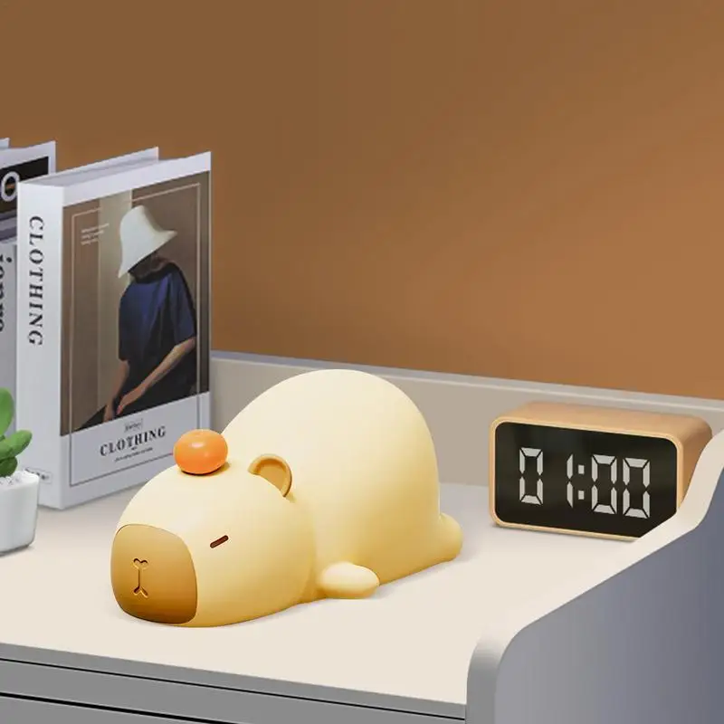 Capybara-Luz LED de noche tumbada, lámpara de animales blandos, lámpara táctil recargable regulable de 7 colores para mesita de noche, novedad