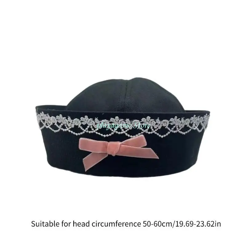 Y88A امرأة قبعة البحرية مع الشارات Bowknot الصغيرة بحار قبعة الربيع Sunproof الكابتن قبعة