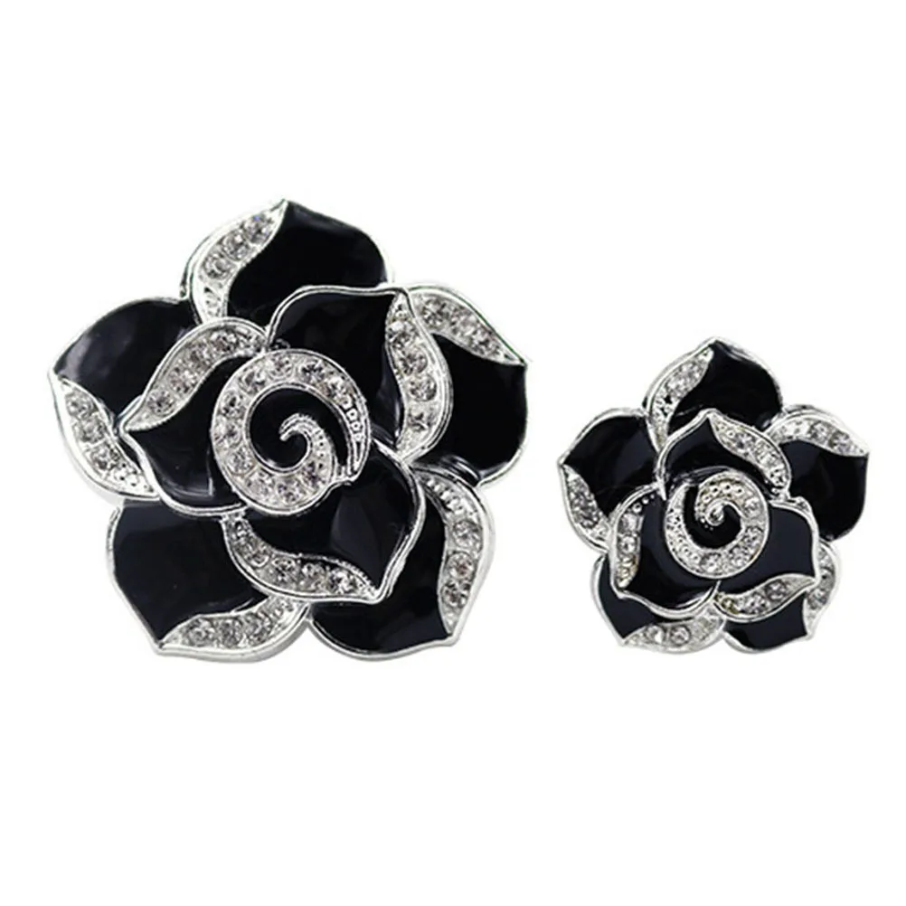 

One Pair Car Air Vent Decorations Black Camellia Rhinestone Holder Fragrance Balm Car Freshener Auto Interior Decoration