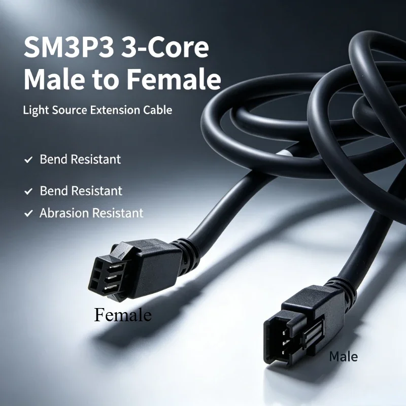 3-Core Light Source Extension Cable LED SM3PIN Male-to-Female High-Flexibility Drag Chain Cable for Industrial Vision Inspection