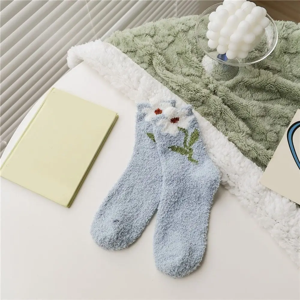 

6Pairs Soft Thickened Coral Fleece Socks Winter Flower Floor Socks Hosiery Sleeping Warm Socks Women Winter