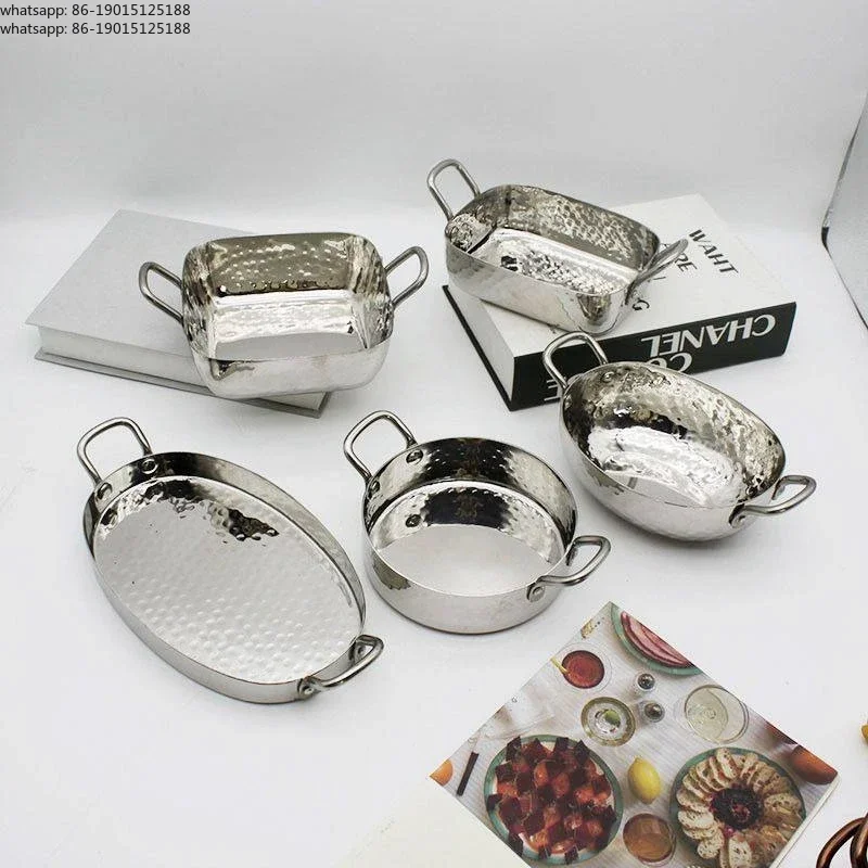 Imported stainless steel handle Oval shallow mouth plate Hammer printing plate Meal plate Hotel restaurant Kitchenware disc