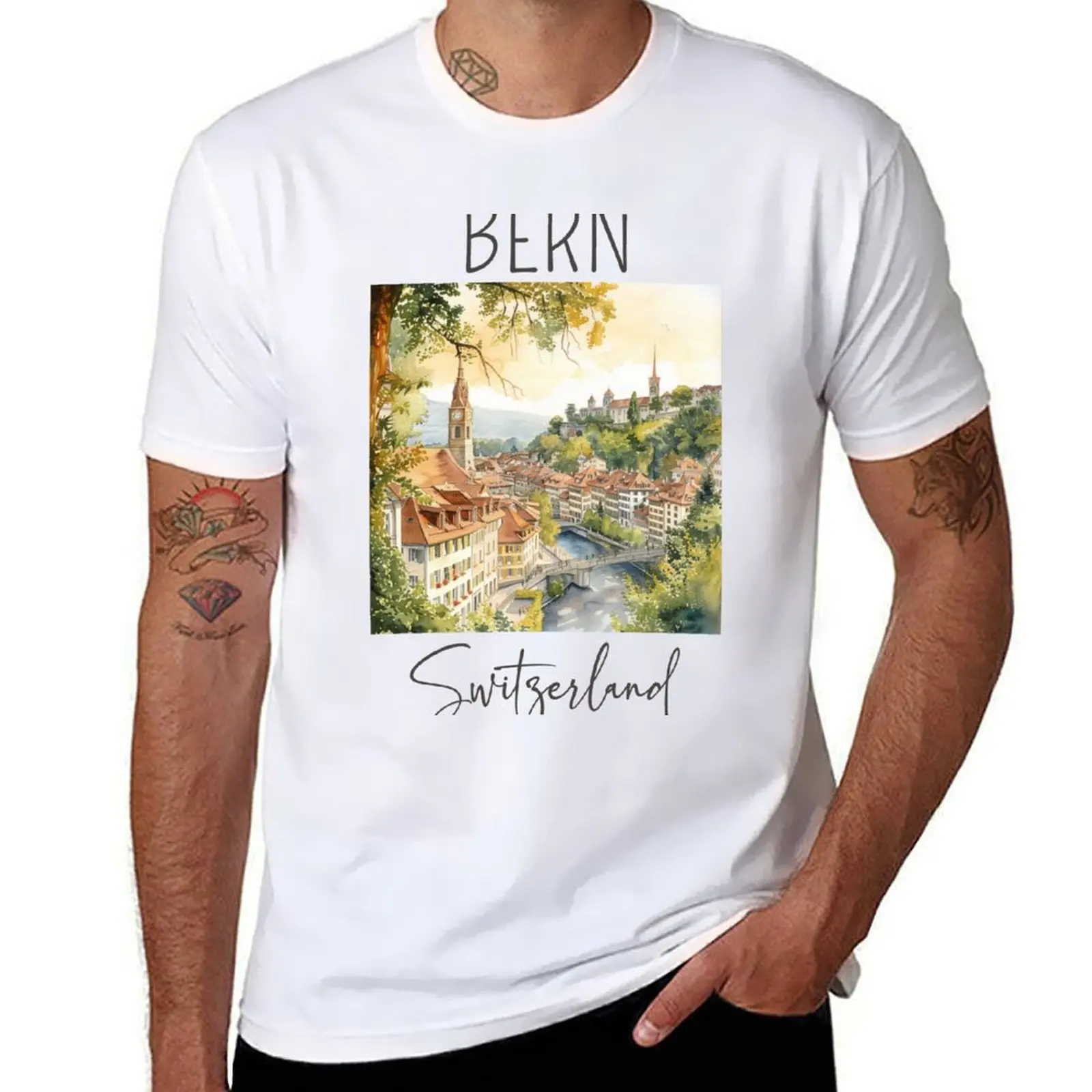 

Watercolor Design of Bern - Switzerland T-Shirt t shirt for man 100 percent cotton anime tshirt printed t shirts for man T-Shirt