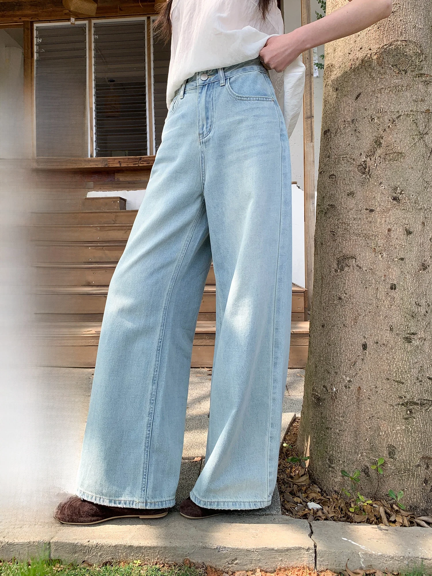 

Blue High Waist Straight Leg Jeans Women's Summer New Style Slim Wide Leg Pants Beautiful Long Trousers High Waist Fit Jeans