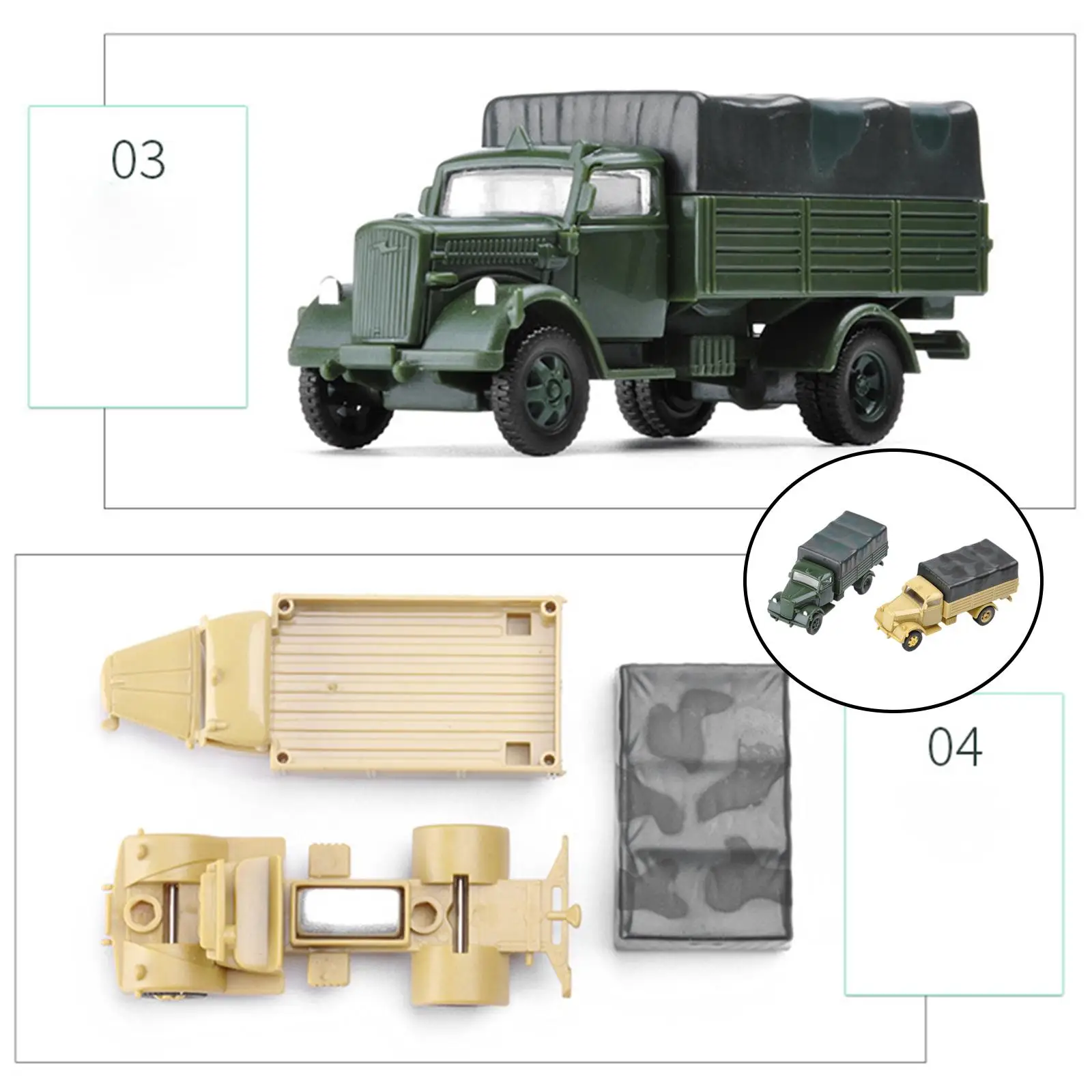 Set of 2x1: 72 4D Assemble Truck Toy Plastic Building Kit EducationalSimulation Chariot 80 Wheeled Collectibles Armored Vehicle