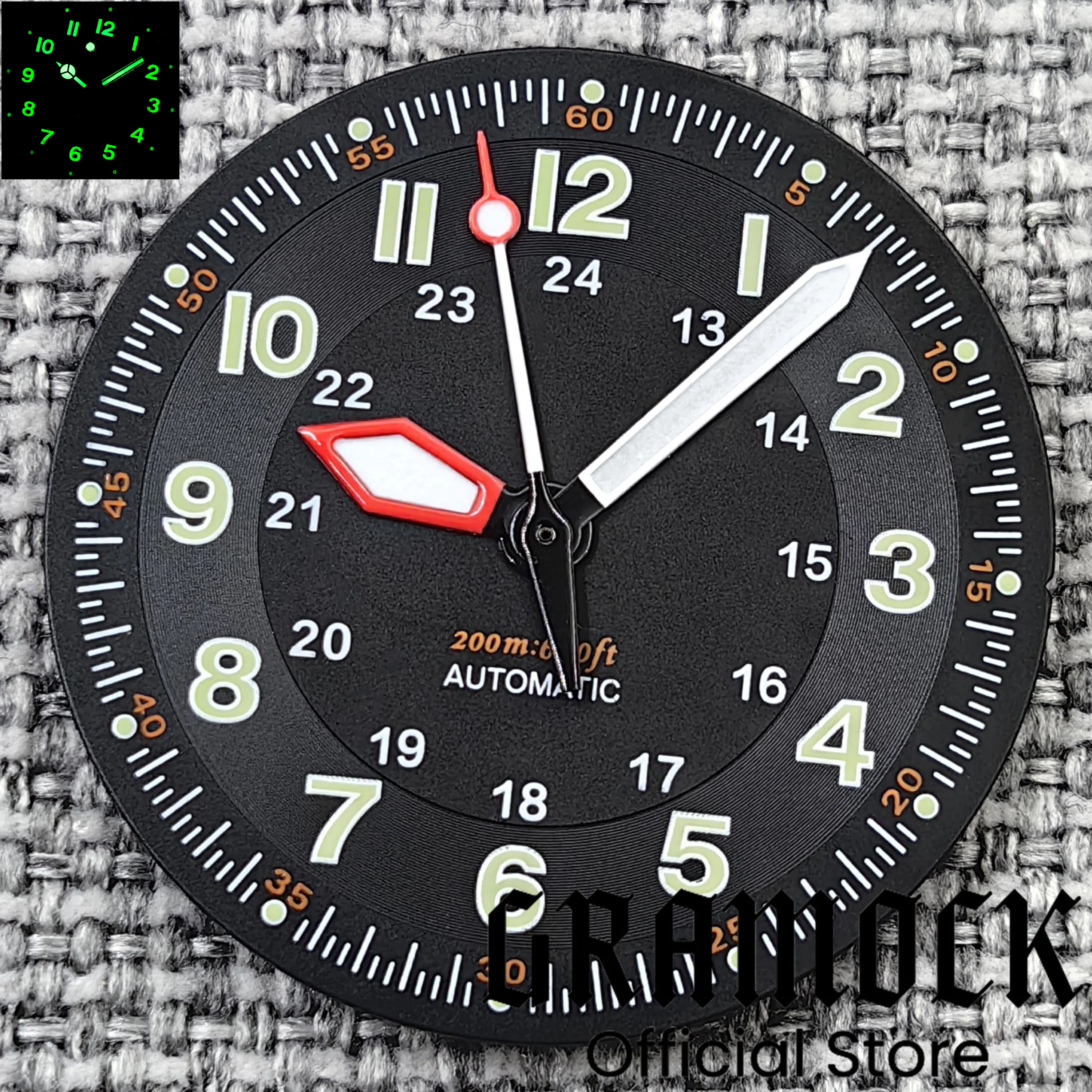 GRAMOCK Classics Sterile 29mm Pilot Black Watch Dial Part for NH35/36 ETA PT5000 Miyota Mingzhu DG ST2130 Movement Part Hand Set