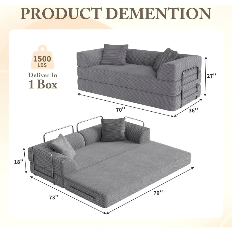 Cloud Boneless Couch Futon Sofa Bed, 5-in-1 Convertible Sofa Bed Pull Out Couch Sleeper Sofa Compressed Loveseat, High-Density