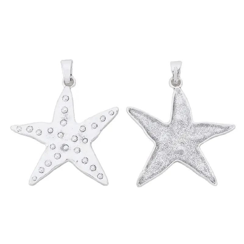 3 x Large Hammered Starfish Charms Pendants for Necklace Jewelry Making Findings 73x68mm