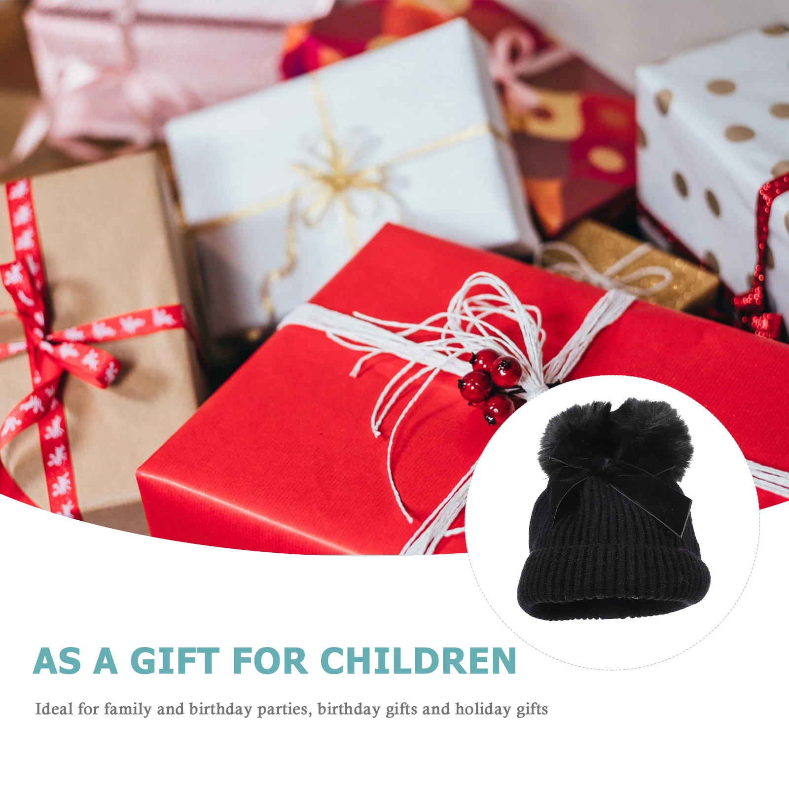 

Детский чепчик с двойными шариками, детская шапка, детский вязаный бант, теплый черный декор