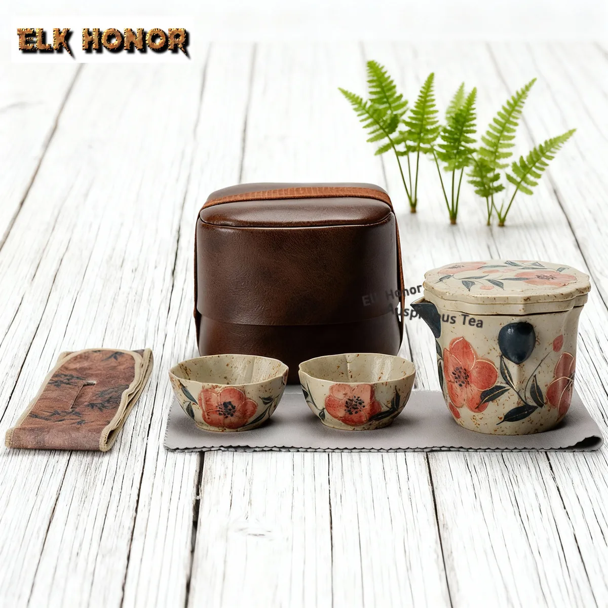 

Чистый ручной роспись с цветком персика, дорожный чайный сервиз, древний 1, кастрюля, 3 чашки, органайзер для чайника, портативная уличная сумка, украшения