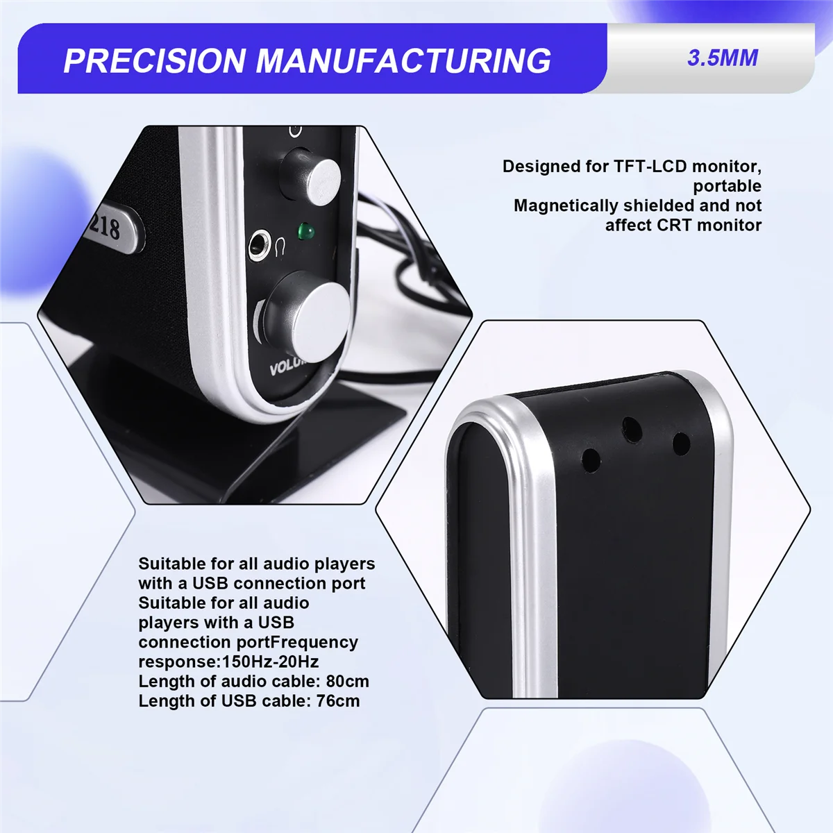SWXF NUEVO 120W USB Power Computadora de escritorio Altavoz de audio para computadora portátil Conector para auriculares de 3,5 mm
