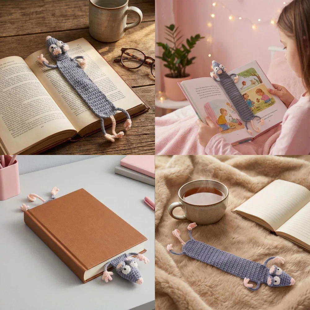 Theeper Handmade Crochet Mouse Bookmark Cute Yarn Book Clip Reading Accessory Desktop Decor Book Lover Collectible Gift Ornament