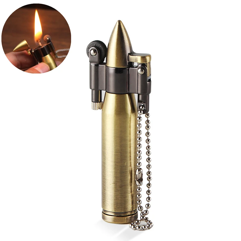 

Creative Torch Free Fire Keychain, Retro Bullet Flint Wheel Lighter, Metal Cigar Lighter, Men's Gadget, New, 2024