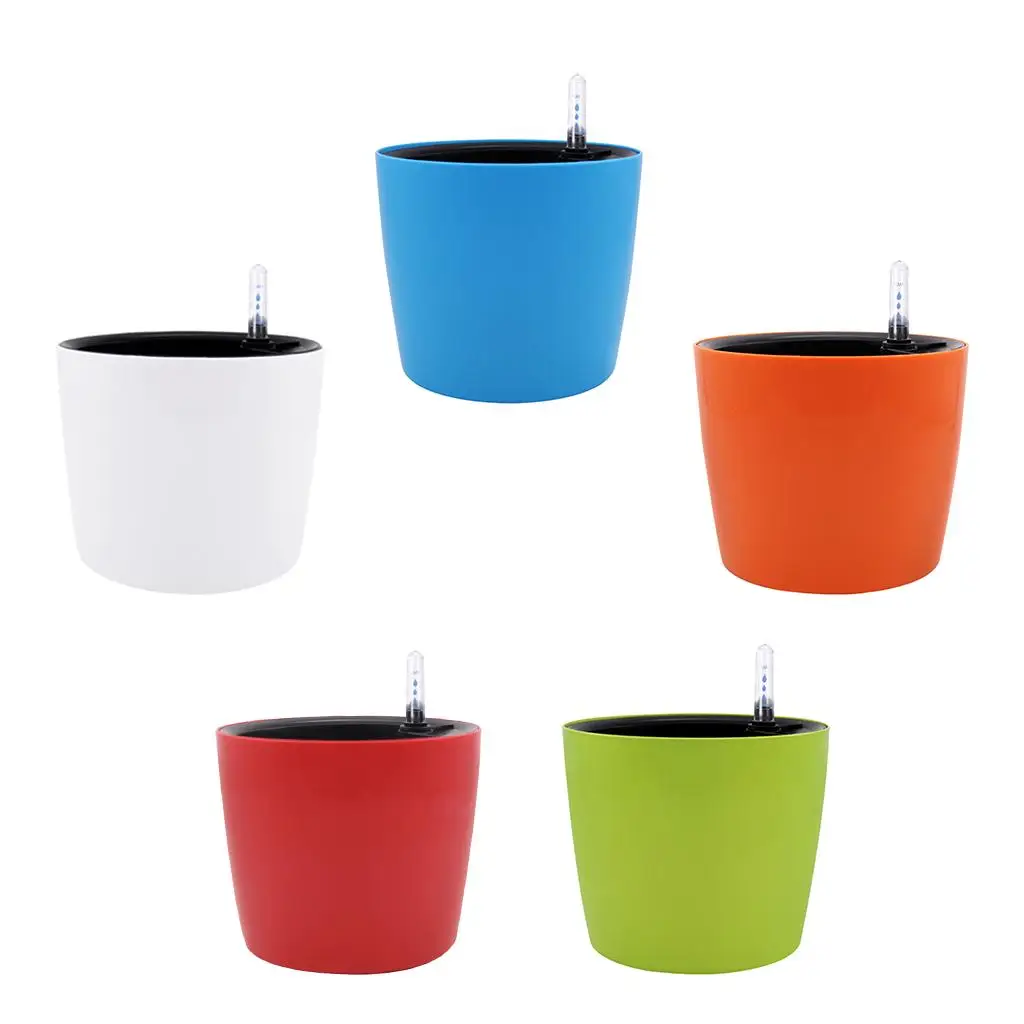 Round Self-watering Plant Flower Pot with Water Level Indicator, Plastic Planter