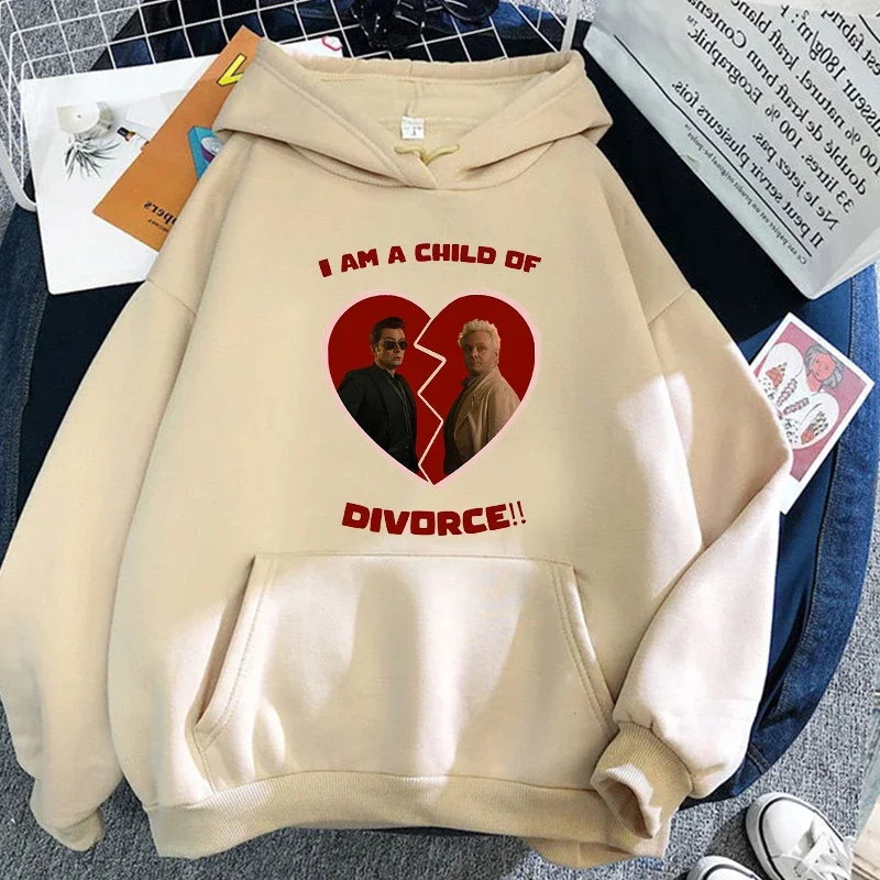 Good Omens I am a child of divorce Hoodies Cartoon Graphic Printing Sweatshirt with Hooded Comfortable Women/Men Pullovers Tops