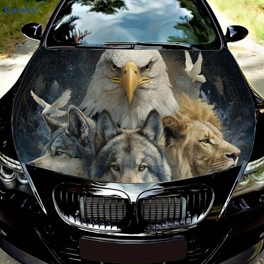 

Magnificent Eagle, Grand Lion and Tough Wolves Design Car Hood Sticker, Personalized & Trendy Auto Art Decal, Self-adhesive Wate