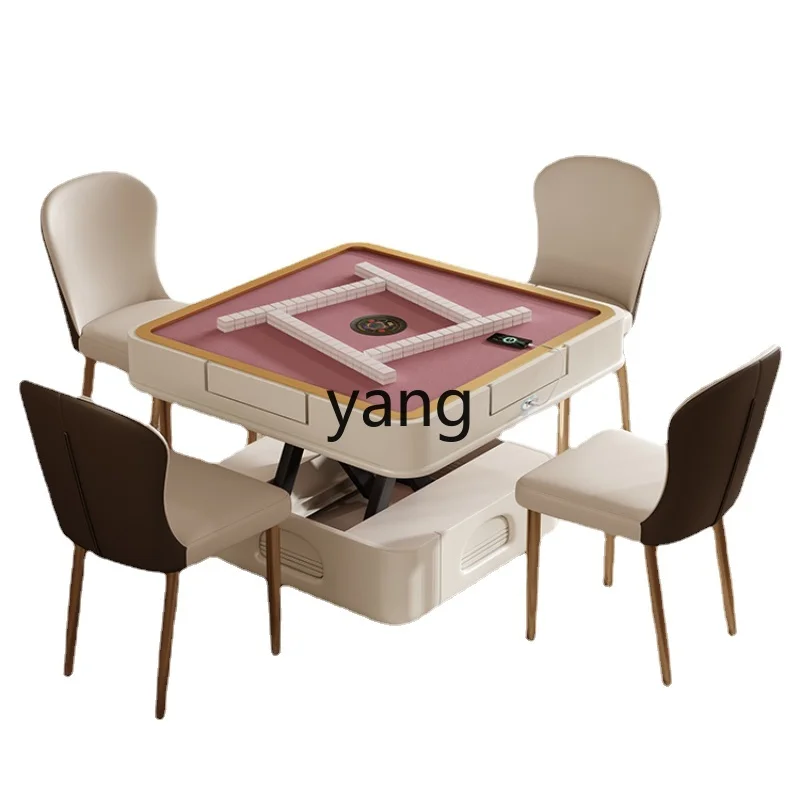 

Yjq Mahjong Table Automatic Coffee Table Double-Use Living Room Multi-Function Lifting Cream Style