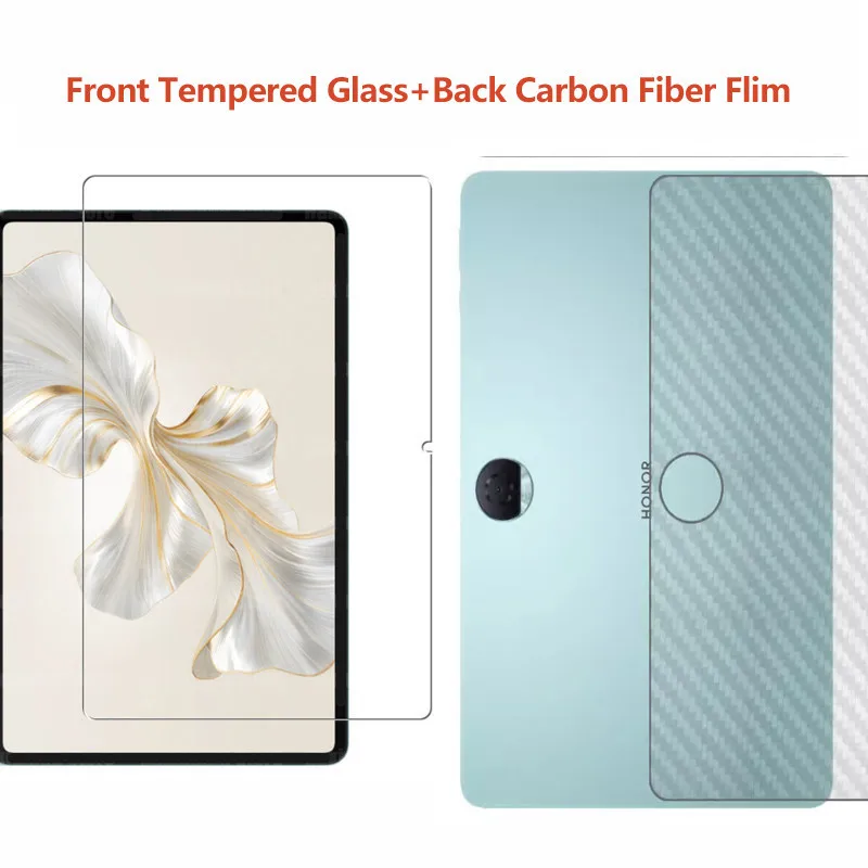 Soft 3D Carbon Fiber Back Film For Honor Pad 9 12.1 inch Pad 8 X9 11.5 X8 Pro X8 10.1 X8Lite Front Tempered Glass