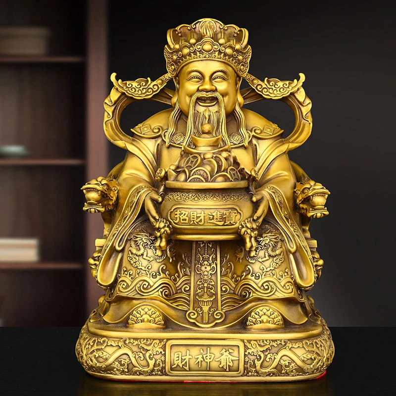 Of Figurine, Bronze God Of Wealth Holding A Treasure Basin, Decorative Ornament For Study Room And Office Desk