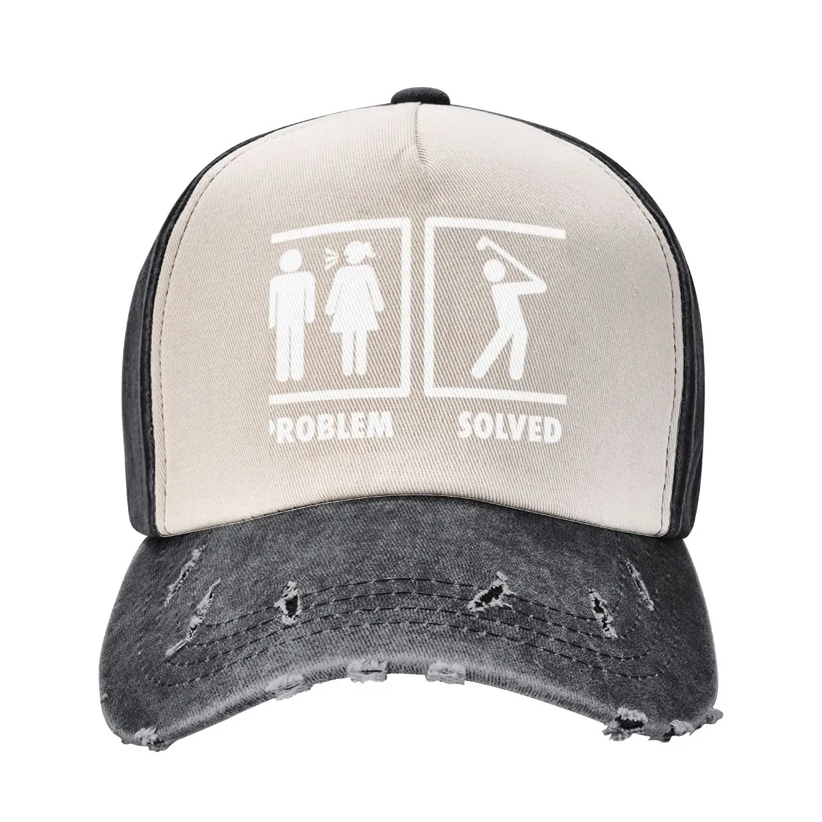 

Problem Solved Golfer Gift Funny- White Baseball Cap cute Hat Beach Male hat Custom Cap Women Caps Men's
