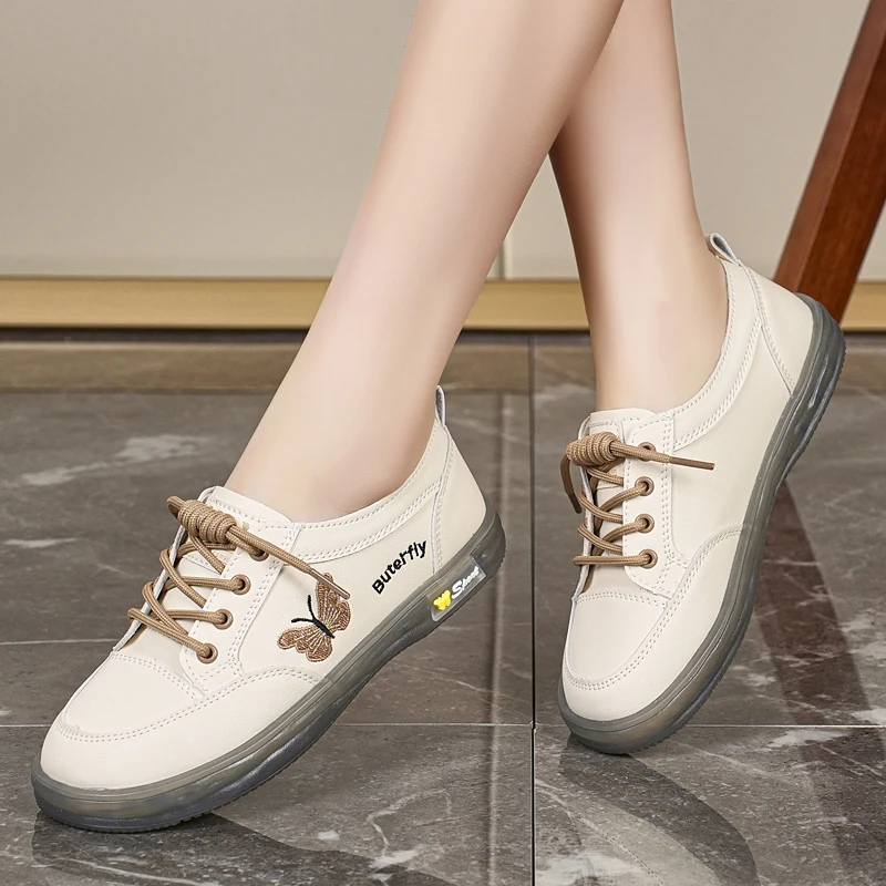 

Women's Butterfly Embroidered Casual Sneakers, Comfortable Non-Slip Lace-Up Walking Shoes, Soft Sole Daily Wear Shoes