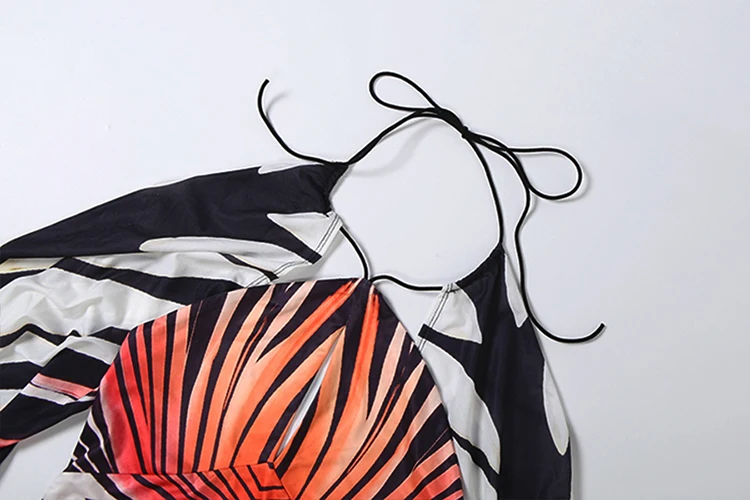 Weird Puss Buntes gestreiftes langes Kleid für Damen, mit Schnürung, Neckholder, rückenfrei, Fledermausärmel, Mitternachts-Abendkleid, Partykleid, gerafft, elegantes Vestido – Detail 6
