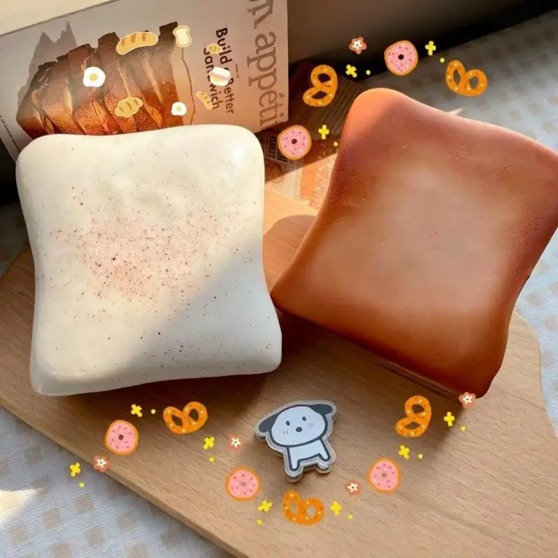 Kid Safe Soft Squishy Bread Stress Relief Toy Realistic Simulated Toast Squeeze Fidget Toy for Birthday Gift Party Activity