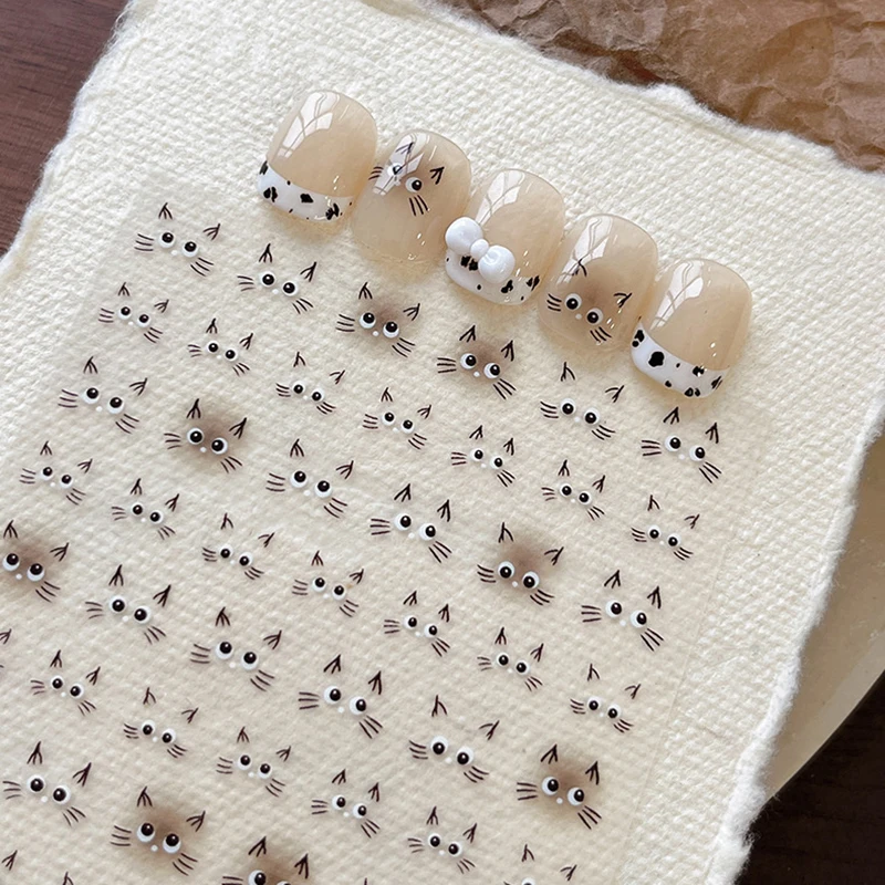 Cute Cat Nail Stickers Lovely Cat Nail Slider Kawaii Cat Korean Style 5D Decals DIY Manicure Decors