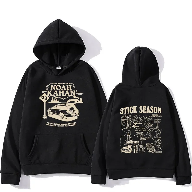 Noahh Kahann Stick Season Letter Printed Hoodie Fleece Sweatshirts Y2k Tops Long Sleeve Hooded Sweater Sense of Design Pullovers