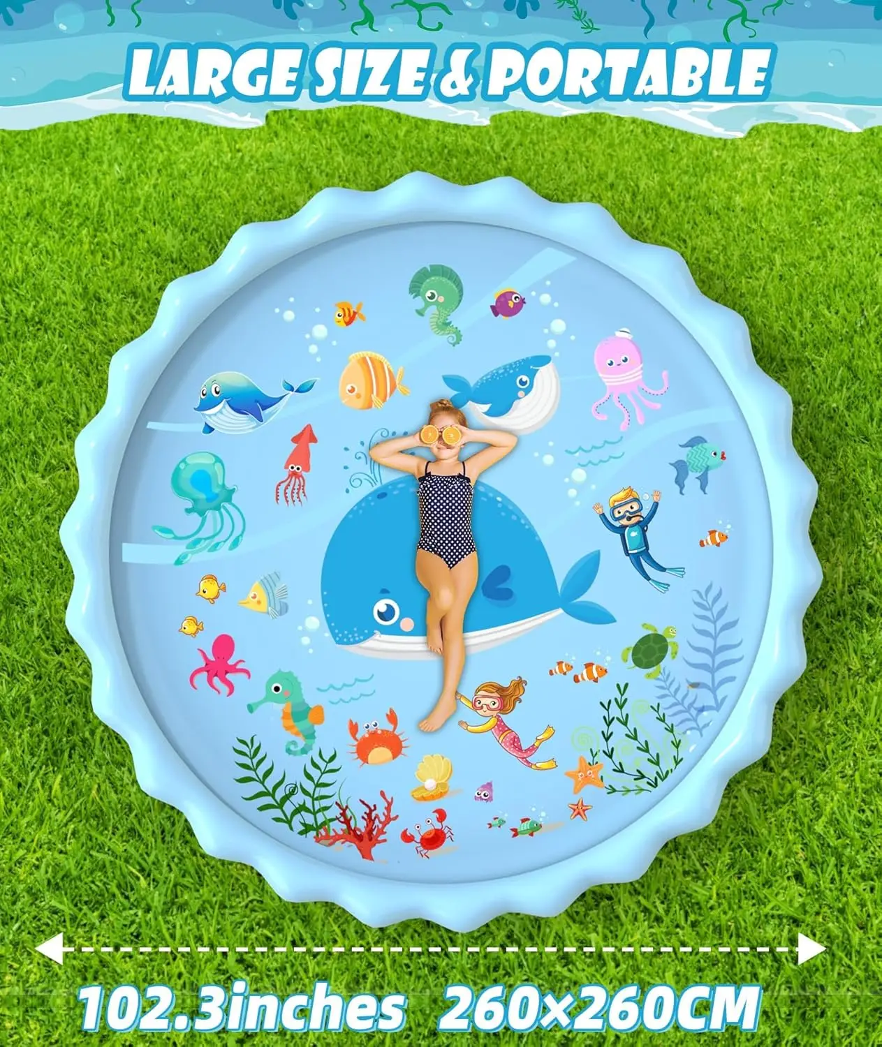 Dog Splash Pad Thickened PVC Large Size Non-Slip Heavy Duty Outdoor Backyard Use Summer Blue