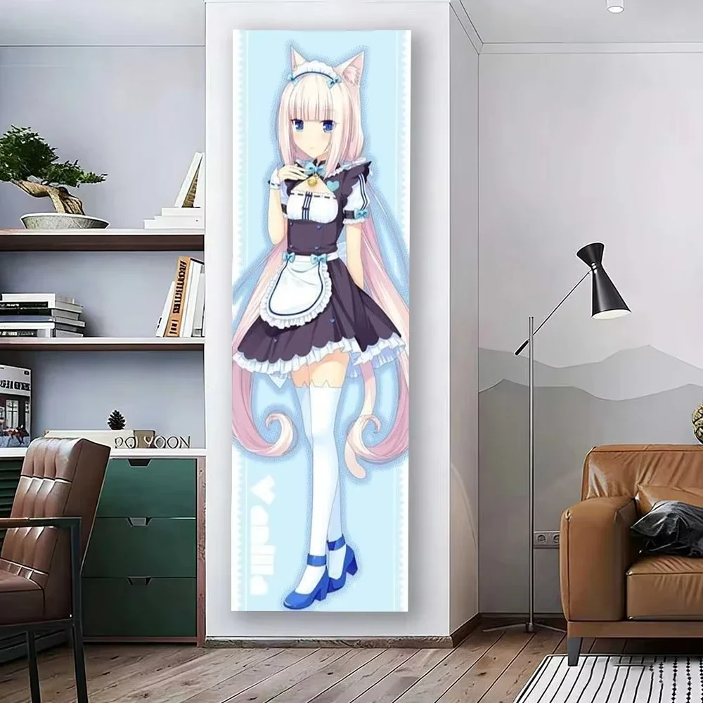 40X150CM Nekopara Vanilla Anime Vertical Tapestry, Cute Cat Girl Maid Wall Hanging for Bedroom Banner for Girls Dorm Decor