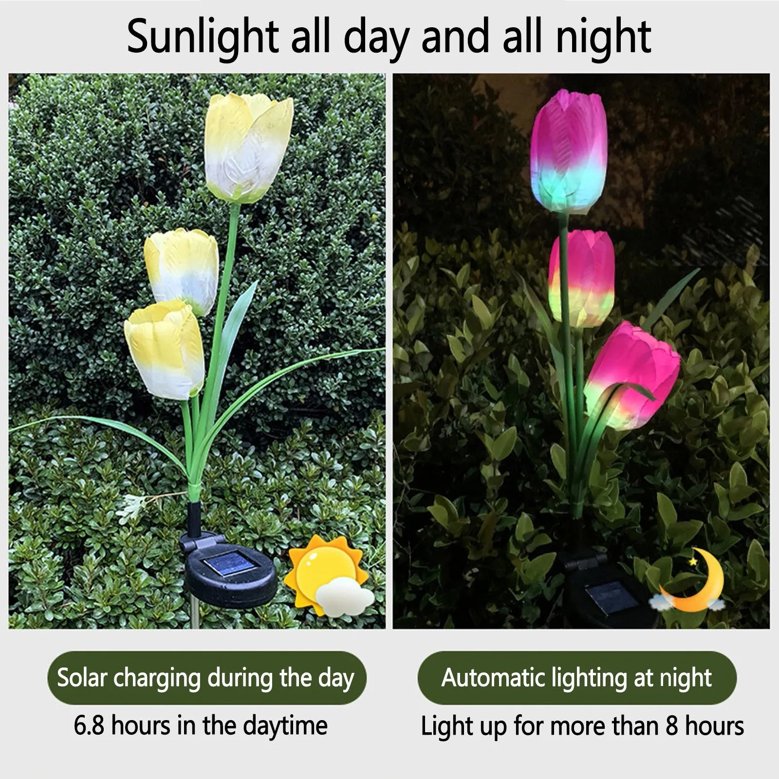 Solar Lamp Creative Tulip Flower Simulation Floor Lamp LED Lawn Lamp Outdoor Rose Garden Decoration Plug-in Strong Waterproof